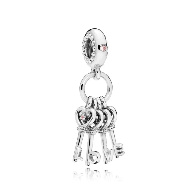 925 Sterling Silver New 797654NPMMX Keys Of Love Hanging Charm Lucky Charming Women Pendant Original Jewelry