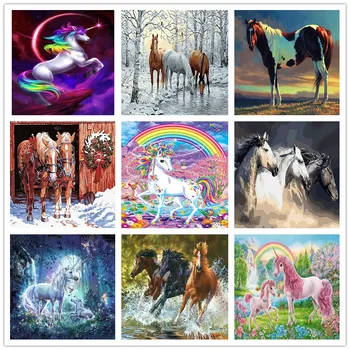 

Diy Painting By Numbers Creative Hand-painted Horse Colorful Cartoon Animal Decompression Living Room Decoration Gift Painting