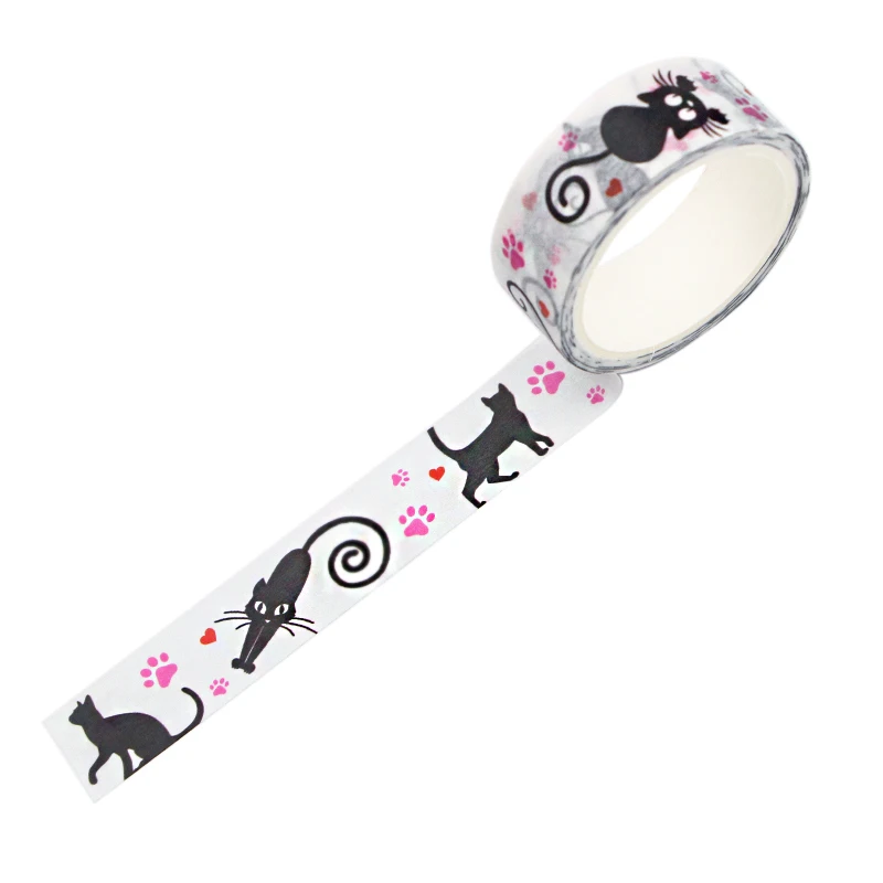 CA601 1,5 см x 5 м черный Кот Kawaii набор декоративного скотча васи японская бумага маскирующая Лента наклейки с лентами декор канцелярские ленты Скрапбукинг