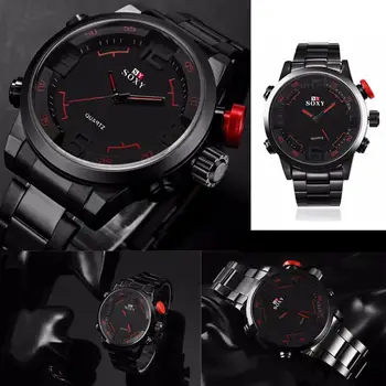 

Men's Luxury Black Stainless Steel Band Army Sport Analog Quartz Wrist Watch