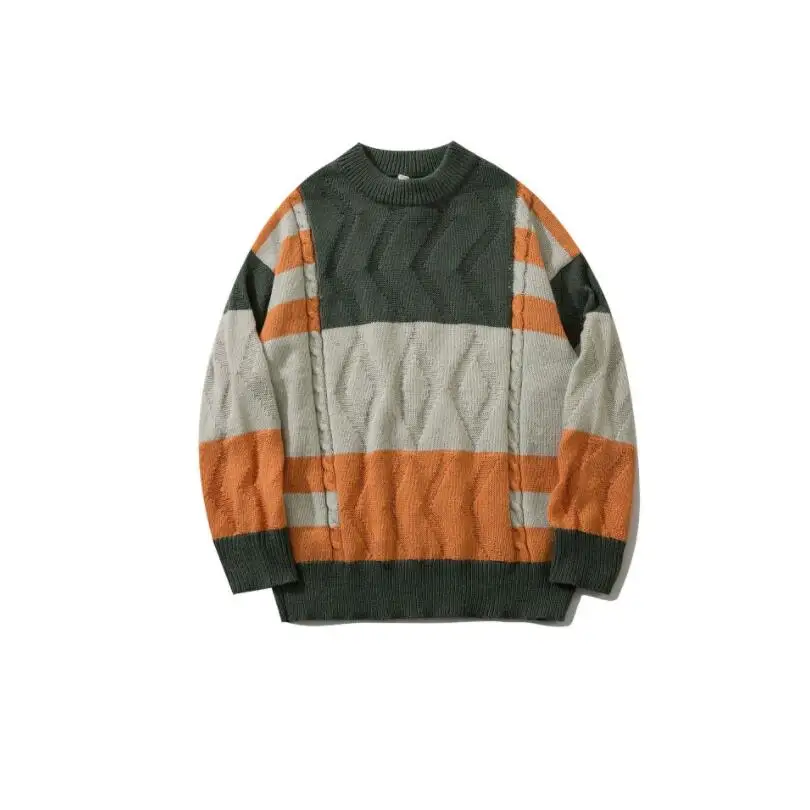 

Men's Sweater 2021 Autumn Winter Fashion Color Block Pullover Man Casual Warm Knitted Sweater High Quality Street Trend w2217