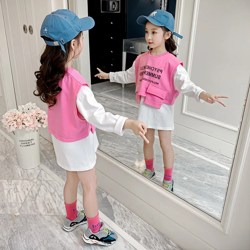 

2020 Korean-style Spring And Autumn Big Virgin Girls Little Girl Western Style 2010 Waistcoat Two-Piece Clothes Fashion-Style