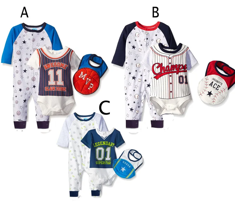 

16 Autumn Clothing New Style Infant Sports Casual Baseball Uniform Set Romper + Bib 11927