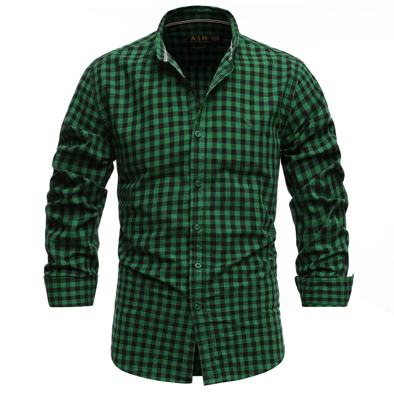 2021 New Spring 100% Cotton Plaid Shirt Casual Slim Fit Men Shirt Long Sleeve High Quality Men's Social Shirt Dress Shirts