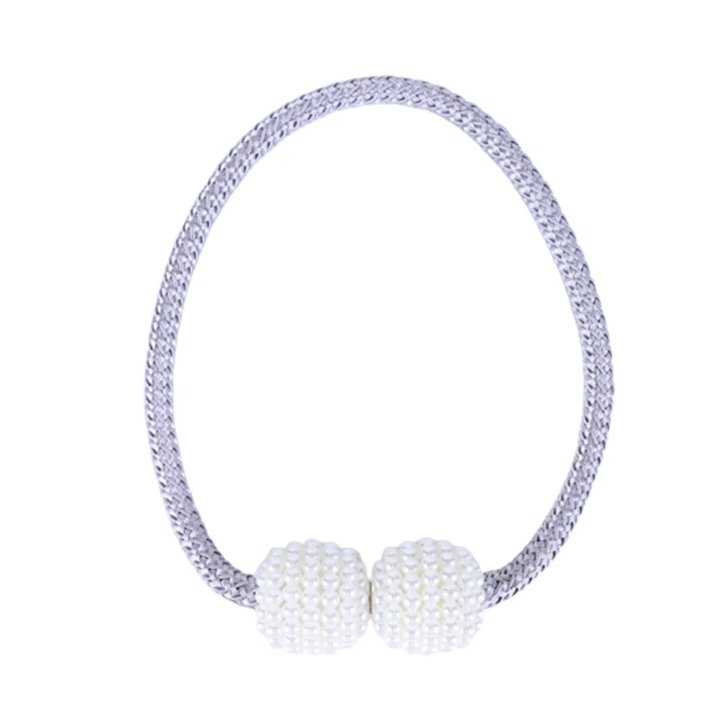 Faux Pearl Magnetic Ball Curtain Simple Tie Rope Backs Holdbacks Buckle Clips Accessory Rods Accessoires Hook Holder Home Decor - Color: Grey
