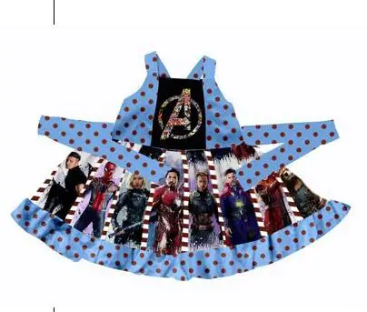 

BF style superhero movie character children's clothing girl strap dress word collar fashion children's dress princess dress