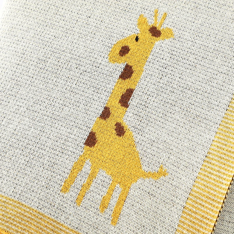 Baby Blanket 100%Cotton Knitted Newborn Girl Boy Bedding Crib Quilts Plaid Cute Giraffe Toddler Stroller Wrap Swaddle Super Soft 4