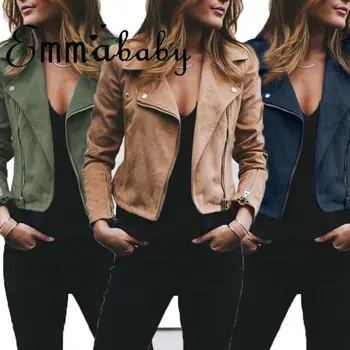 

Fashion Women Suede Classic Jackets Casual Short Coats Zip Up Biker Flight Tops Slim Motorcycle Lapel Coats Autumn Outwear
