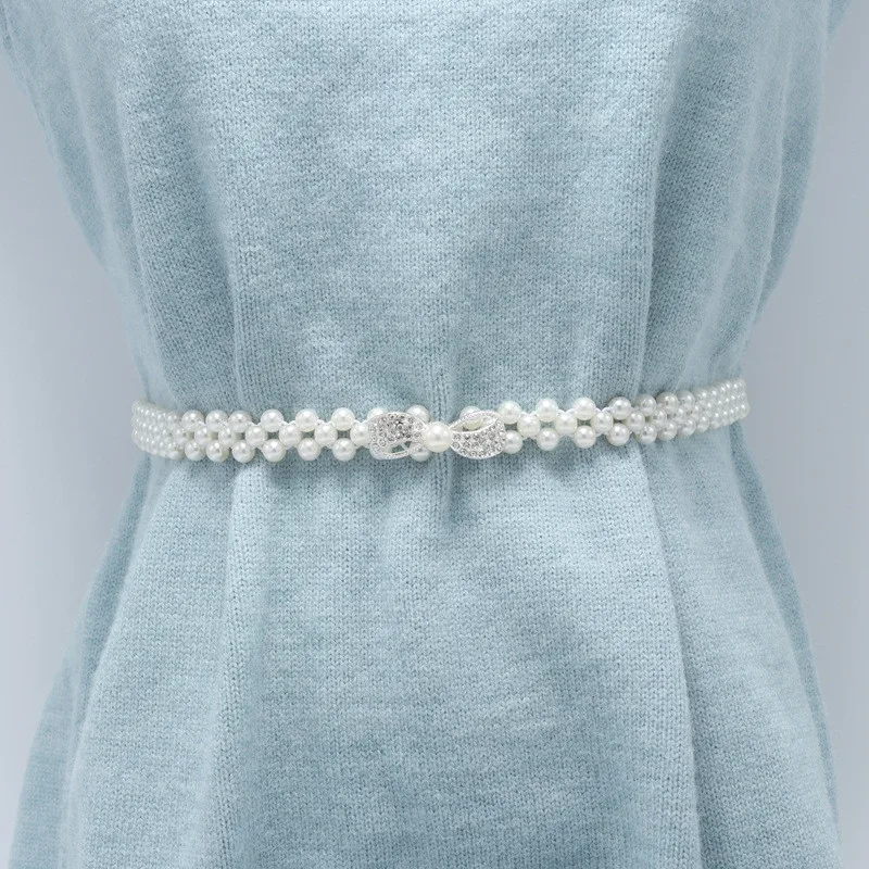 rhinestone bow Женский пояс Дикая мода жемчуг горный хрусталь Талия цепь платье декоративный пояс женская форма чаши эластичный пояс AN1409 - Цвет: rhinestone bow