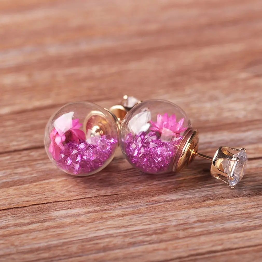 

Glass Ball Dry Flower Stud Earrings Fashion Trend Earrings Round Ball Earrings For Women Wedding Party Charms Jewelry Waterdrop