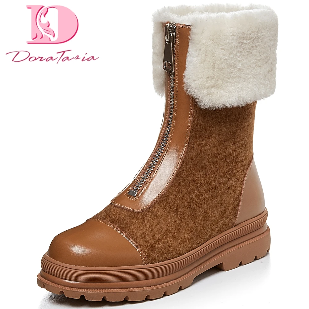 

Doratasia New Fashion Genuine Cow Leather 2020 Add Fur Warm Winter Boots Woman Shoes Zip Up Platform Ankle Boots Women Shoes