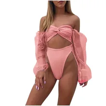 JAYCOSIN стильный пляжный купальник для защиты вашего запястья, женский купальник с длинным рукавом, Одноцветный ремень, бант, с рюшами, для плавания