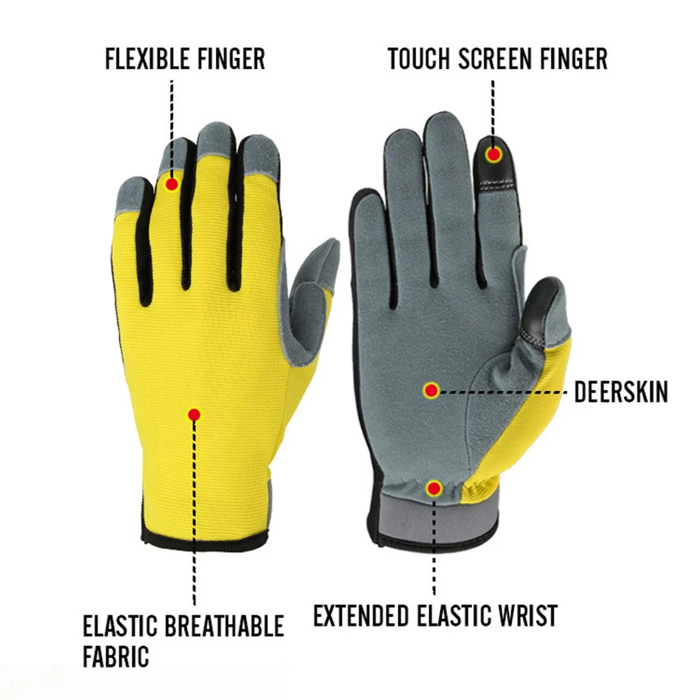 Flexible Light Utility Gloves with Genuine Leather Palm and Sensitive Touch Screen Fingertips Breathable Gloves for Working DIY
