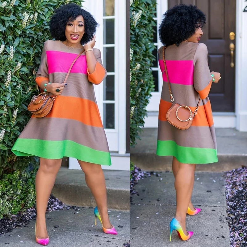 

MD African Dresses For Women Ladies Clothing South Africa Plus Size Maxi Dress Rainbow Stripe Print Dashiki Ankara Summer Dress