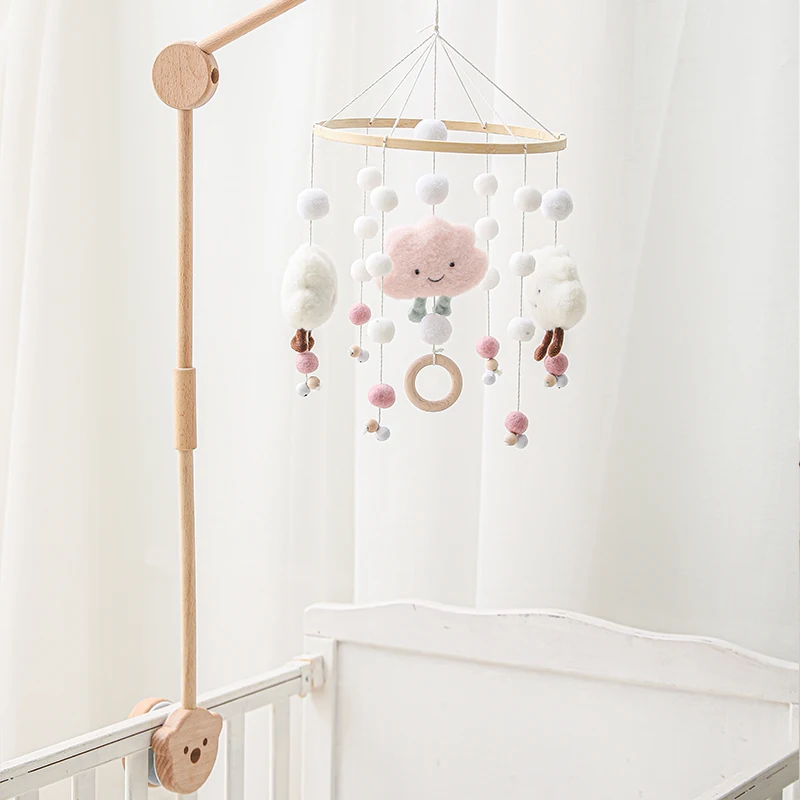 Baby Wooden Bed Bell Bracket Mobile Crib Hanging Rattles Bear Bracket Toys Hanger Baby Bed Bell Wood Toys Holder Arm