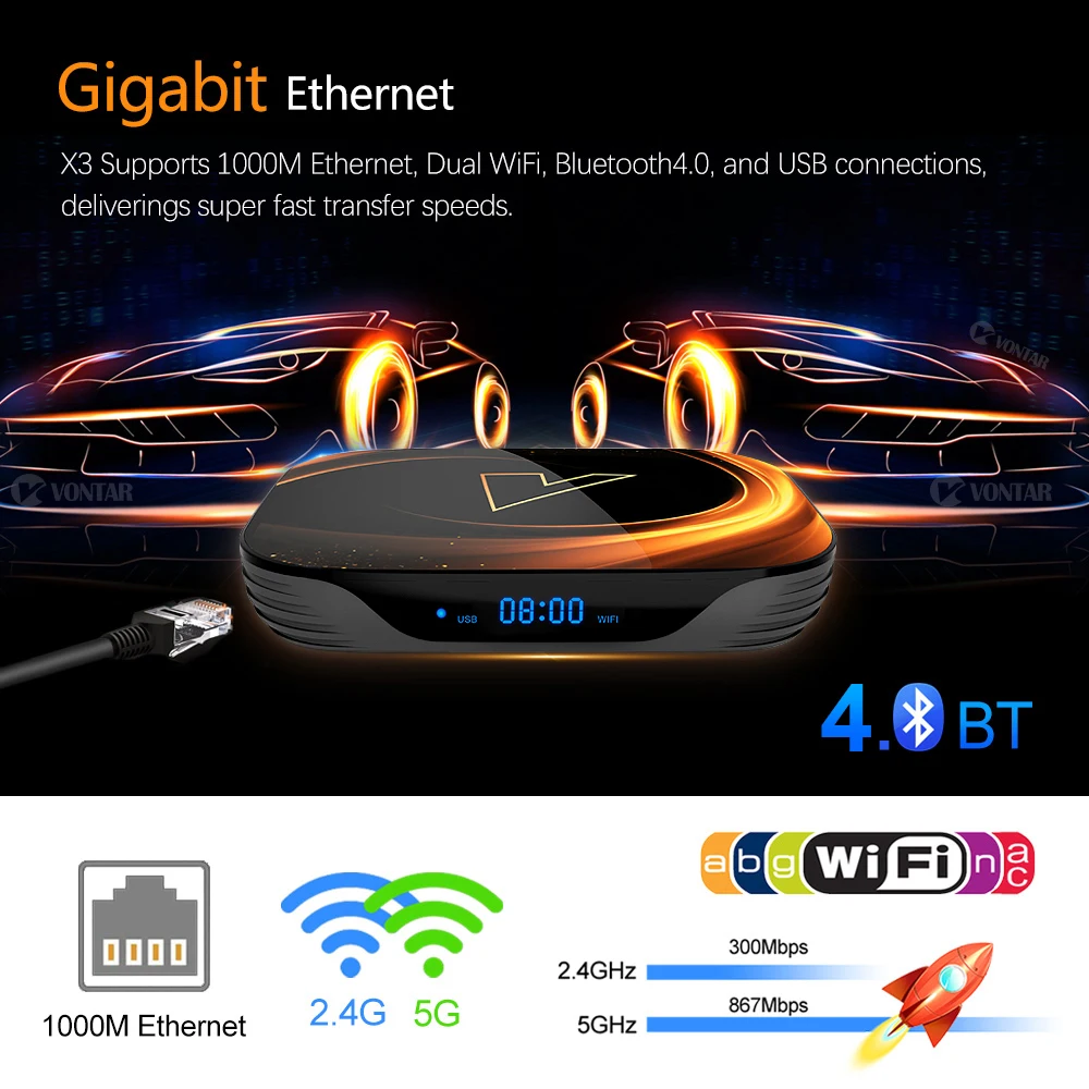 Billige VONTAR X3 8K TV Box Android 9,0 Amlogic S905X3 Smart TV Box 4GB 128GB 64GB 32GB Wifi 4K 60fps 1000M Netflix Youtube Media Player