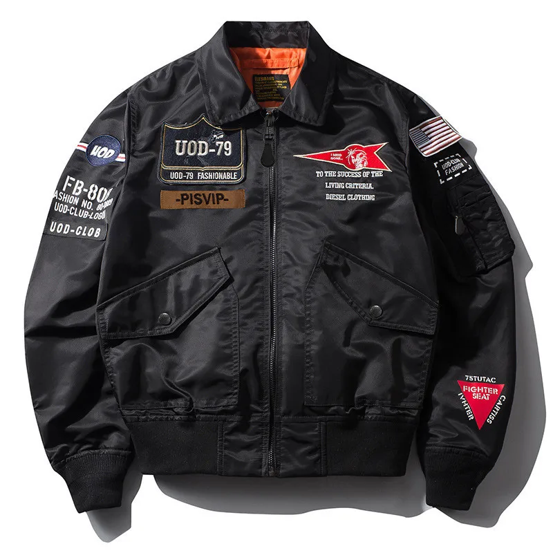 

KIMSERE Men's Fashion Hi Street Embroidered Jackets Streetwear Flight Bomber Jacket With Epaults MA1 Pilot Outerwear Size M-XXXL