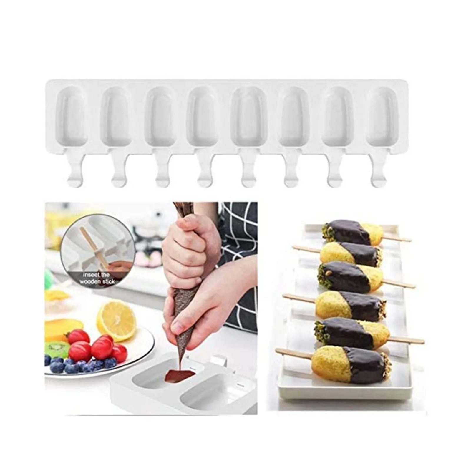 Moules à Glace En Silicone 2 Pièces - 16 Formes Fruits Et Animaux, Avec Bâtonnets Et Couvercles