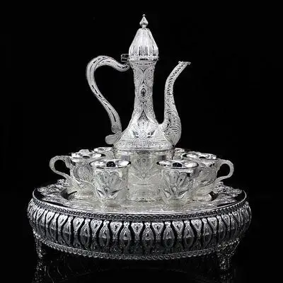 Европейский Винтажный винный горшок, чашка для вина, креативный сплав, винный набор, 8 комплектов, домашняя мебель, Русский винный набор, подарок - Цвет: Серебристый