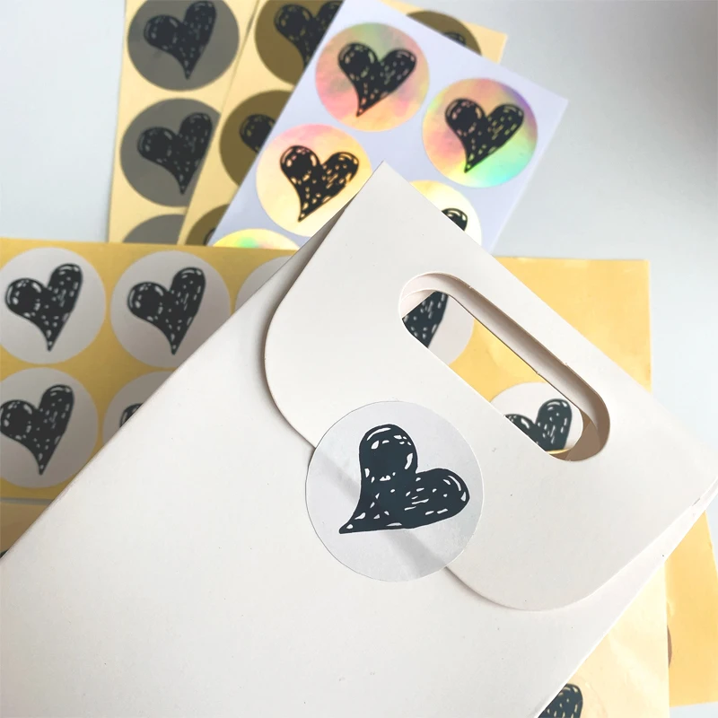 100 Stück Aufkleber LIEBE Herz schwarz handbemalt DIY transparent weiß Dichtungsaufkleber Rindsleder Folie Gold Silber 35 mm – Detail 5