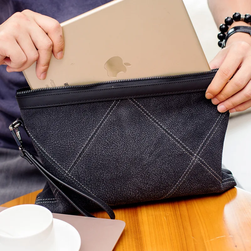 

2019 New Leather Handbag Male Leisure Fashion Large Capacity Soft Leather Man Hand Bag Head Layer Cowhide Scratch Bag