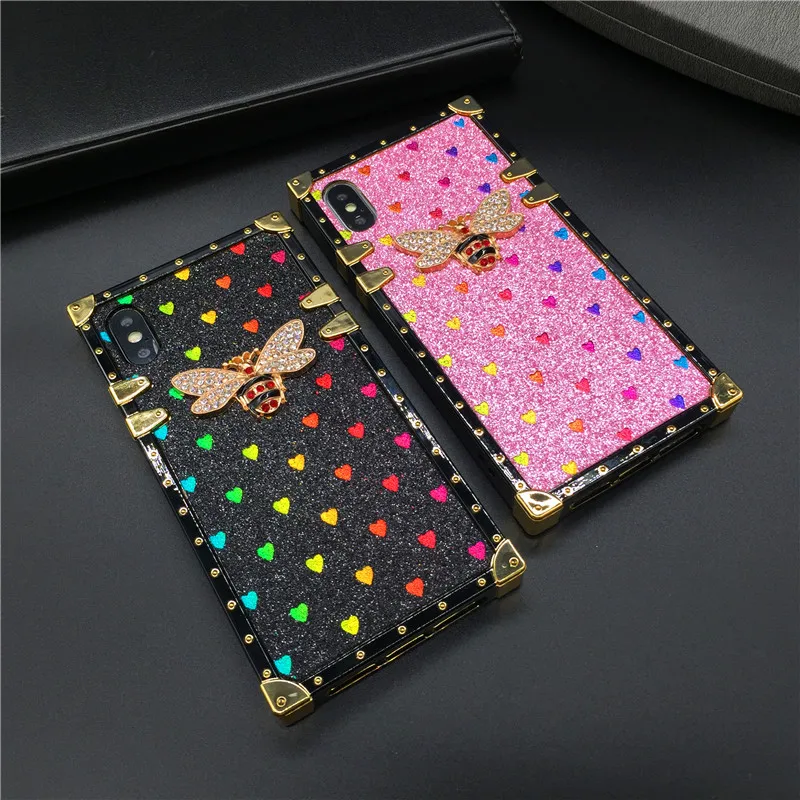 

Luxury Glitter Heart Cover 3D Bee Square Case for Samsung Galaxy S10 Lite S10E S8 S9 Plus Note 10 9 8 J4 J6 A10 A20 A50 A70 M10