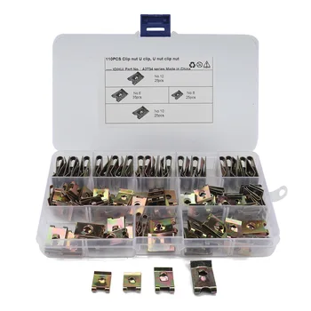 

110PCS Motorcycle Car U Clip Nut Kit Zinc Yellow Speed Fastener No.6/8/10/12 Convenient And Quick Installation