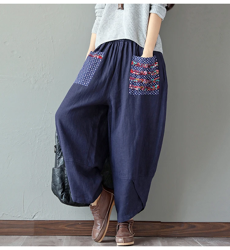 Офисные женские свободные широкие штаны в китайском стиле 2020 этнический Летний