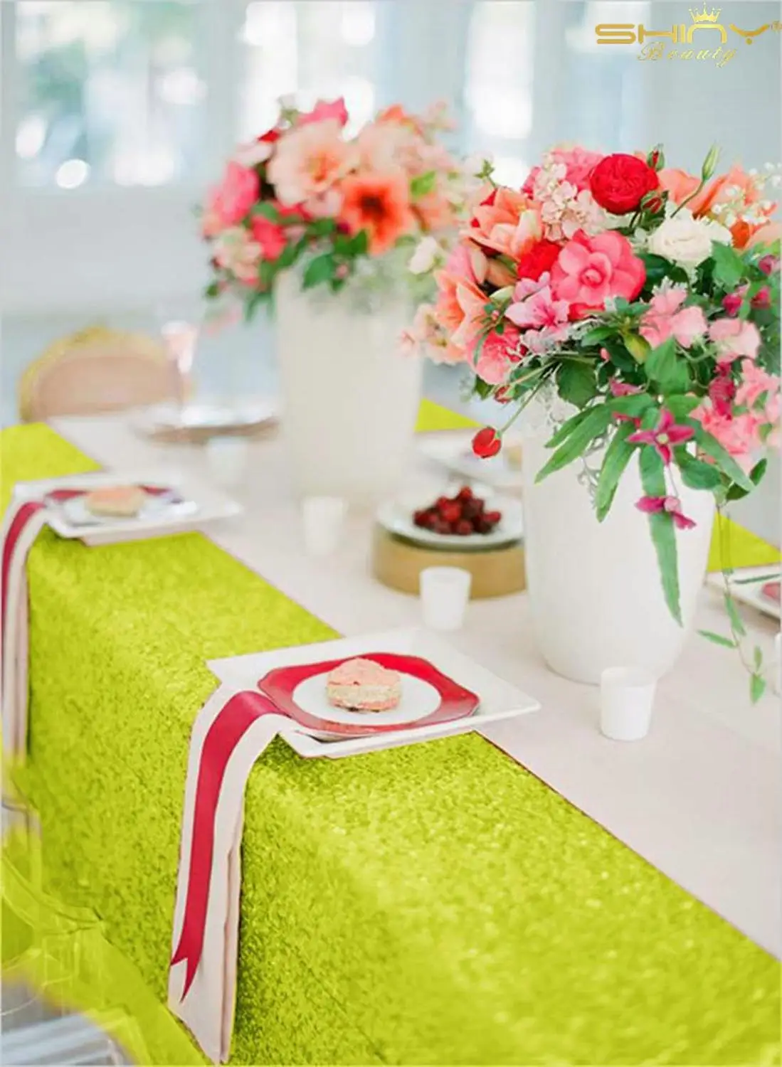 Sequin Tablecloth 72x108Inch Table Cloths for Parties Sparkly Drape Tablecloths Lime Green Table Cloth Sequin Table Cover-M