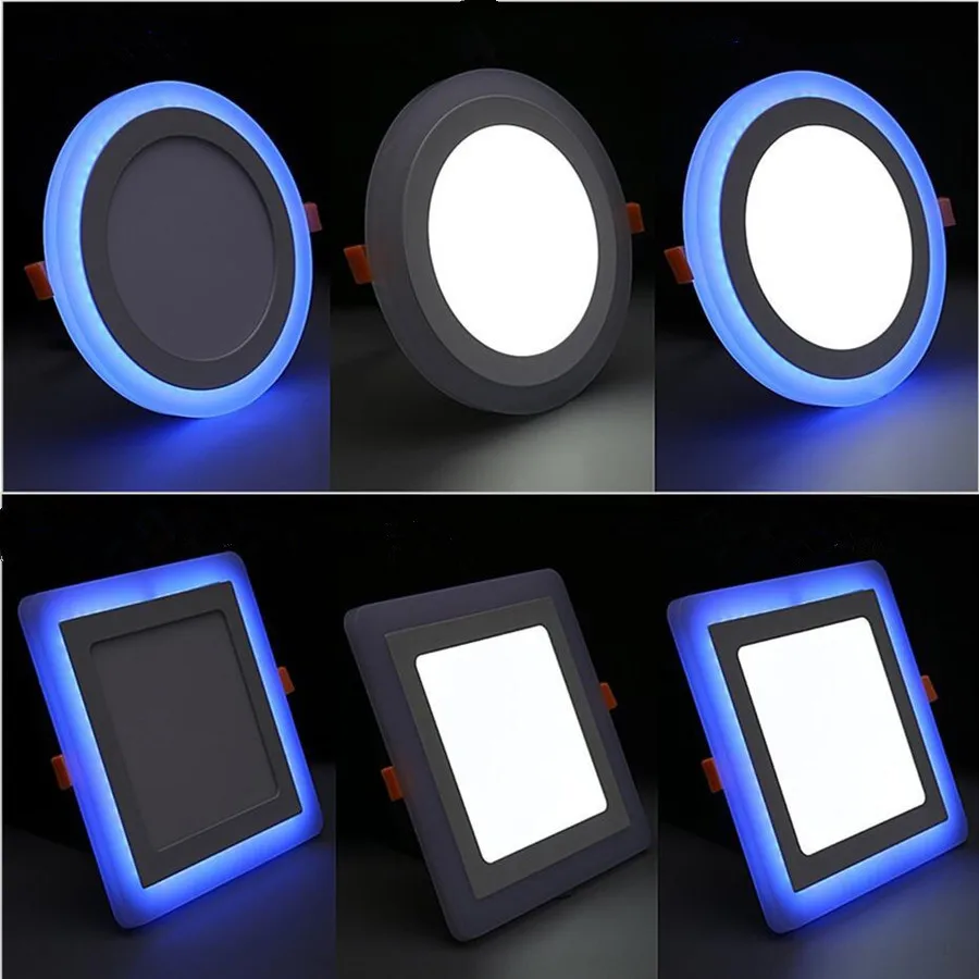 

1pcs Blue+White Round LED Panel Downlight 6W 9W 16W 24W Double LED Panel Lights AC85-265V Recessed Ceiling Panel Lamps