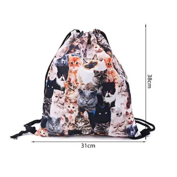安い 3D プリント巾着バックパックかわいい猫リュックサックショルダーバッグジムバッグ M5TE