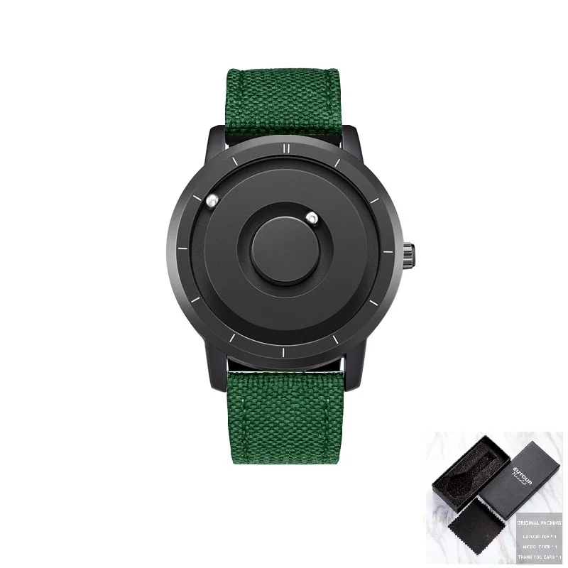 Black Green Canvas Eutour красочные часы мужские магнитные шаровые шоу кварцевые наручные часы силиконовые холщовые стальные Ремешок Модные повседневные мужские часы голубое золото - Цвет: Black Green Canvas