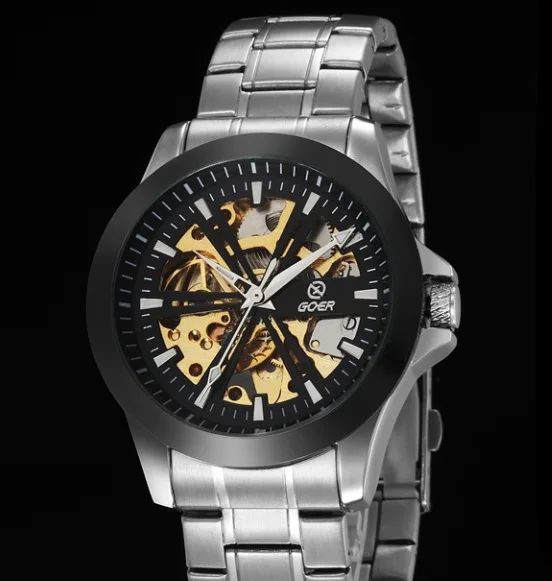 

Goer Analog Watch Men Steel Belt Watch Hollow out Fully Automatic Analog Watch Gz0019g