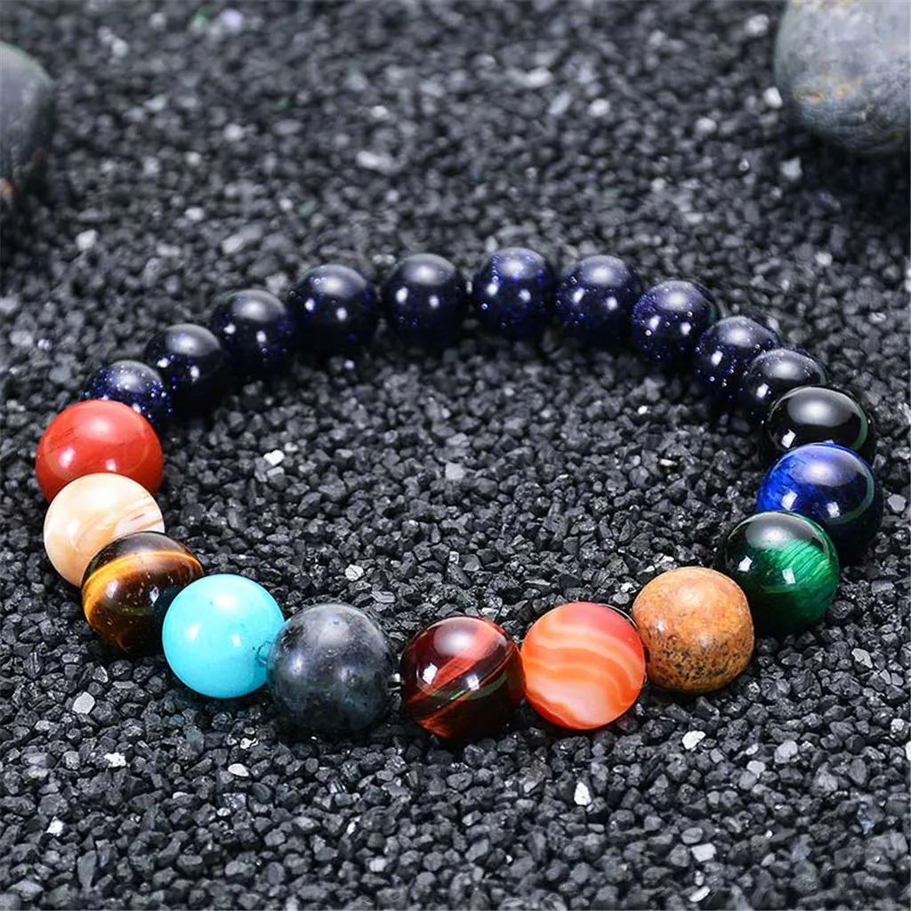 Браслеты для женщин pulseira masculina аксессуары браслет из бусин с планетами мужской женский натуральный камень Вселенная Йога браслет с чакрами