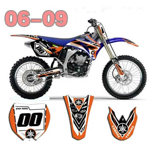 Для YAMAHA YZF250 2006-2009 Новые полные графические наклейки на заказ имя номера глянцевые яркие наклейки водонепроницаемые - Цвет: E