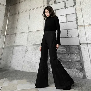 

LANMREM 2020 Spring New Design Sense Rotating Bell Pants Striped High Waist Slim Female Fashion Trousers PB803