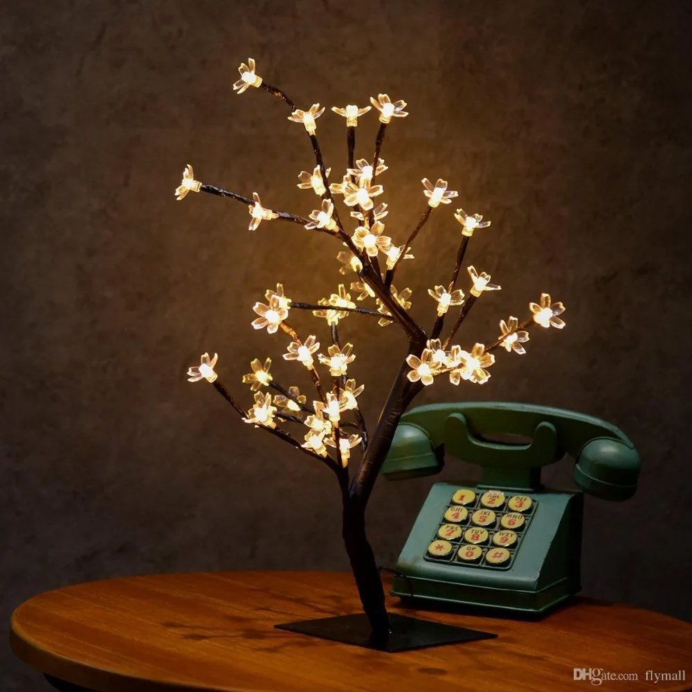 

Crystal Cherry Blossom 48 LEDs Tree Light Night Lights Table Lamp 45cm Black Branches Lighting Christmas Party Wedding LED Flowe