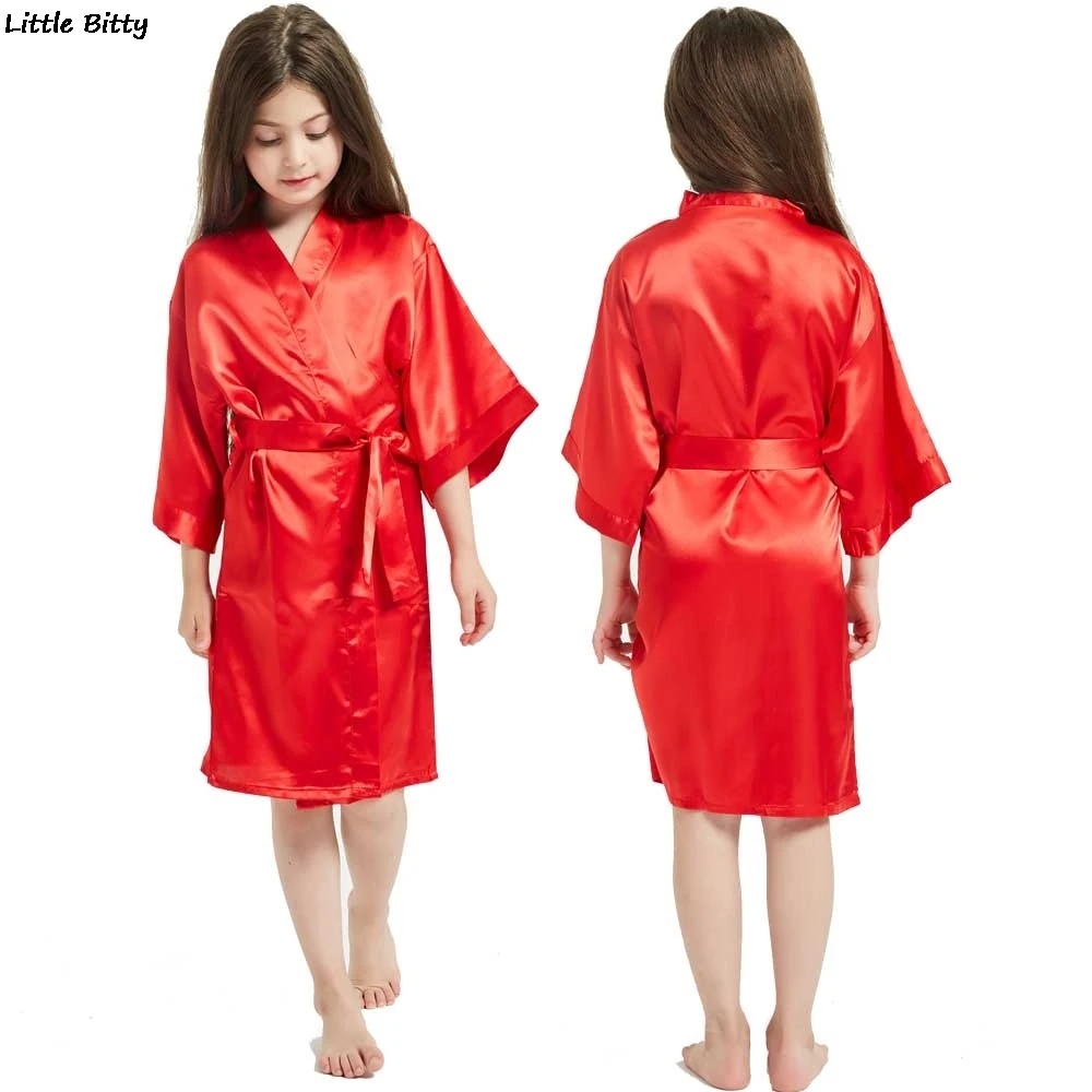 Wedding Party Robes for Girls Children Satin Pajamas Teen Girls Sleepwear Bathrobes for Children Silk Kimono Bathrobes Kids