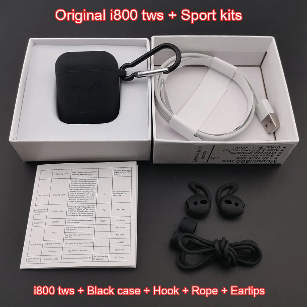 i800 black sport kit i800 i1000 наушники-вкладыши TWS с Беспроводной наушники 6D супер бас смарт-датчик pk w1 h1 чип i12 i30 i60 i80 i100 i200 i500 наушники-вкладыши tws - Цвет: i800 black sport kit