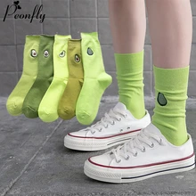 PEONFLY Мода осенние женские носки Забавные милые женские хлопковые носки с фруктовым рисунком авокадо зеленые носки Harajuku Happy