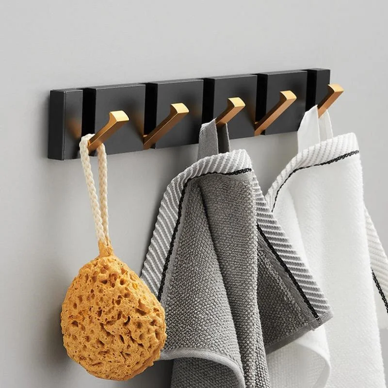 

Aluminum Folding Towel Hanger 2ways Installation Wall Hooks Coat Clothes Holder for Bathroom Kitchen Bedroom Hallway Black Gold