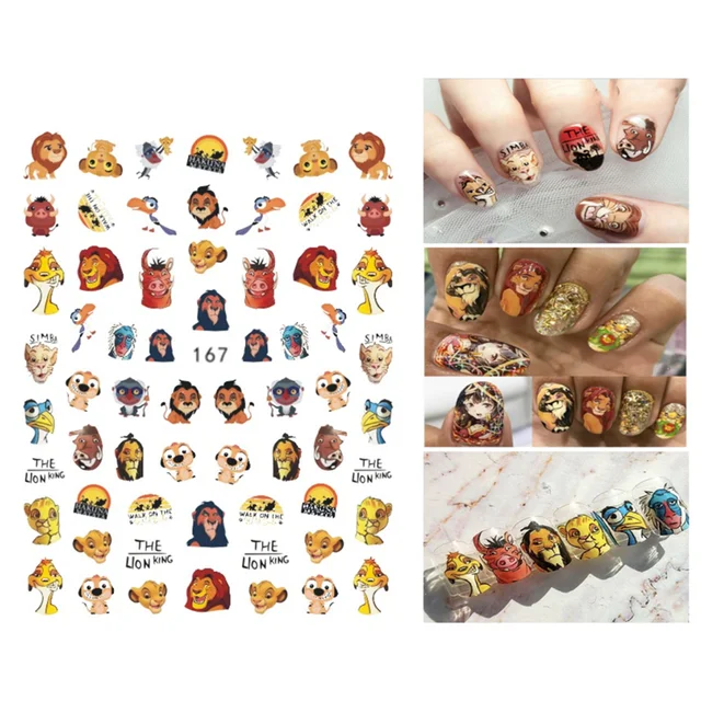 1PCS Disney Cartoon Anime Collection Star Design Nail Sticker Mickey Mouse Donald Duck Lion King Mermaid Stitch Nail Slider WG167