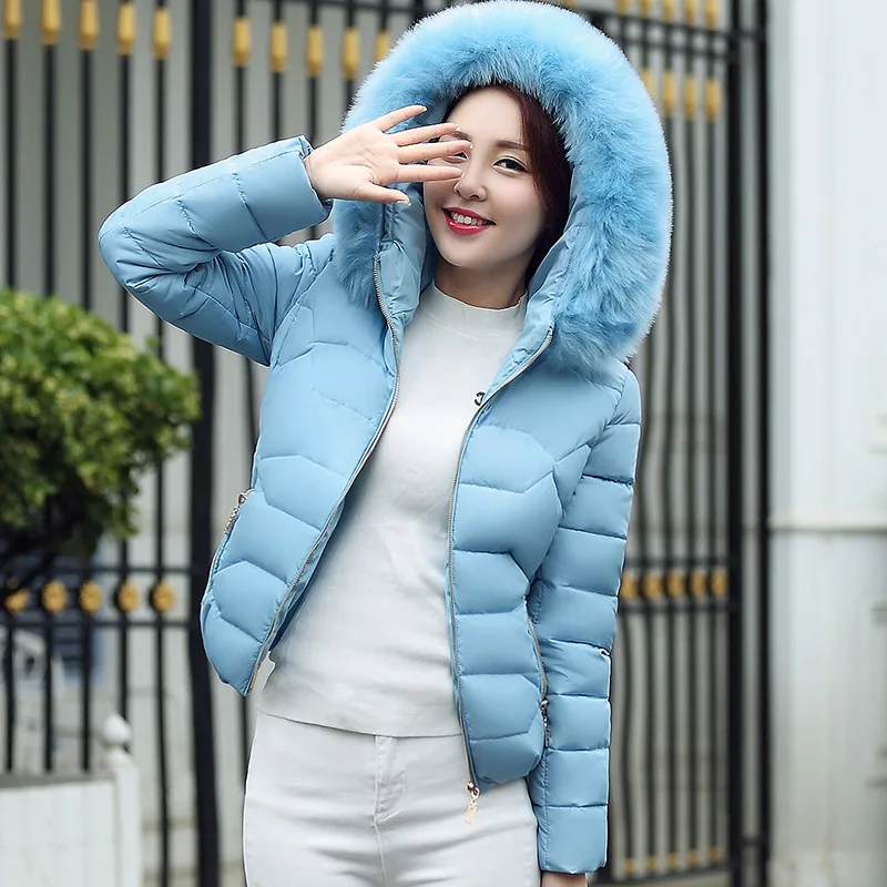 

2019 Autumn And Winter New Style Hooded WOMEN'S Cotton Jacket Slim Fit Short Large Fur Collar down Jacket Cotton-padded Clothes