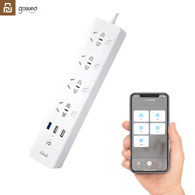 Youpin Gosund Smart Power Strip CP5 WIFI Voice Control 4 Sockets 3 USB 18W Fast Charging Extension work with Mijia APP | Электроника