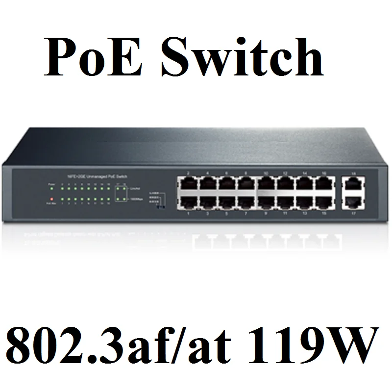 

Max PoE 119W 16 ports PoE Switch with 16PoE ports power to IP camera,wireless AP,16-port PoE Switch, 2* uplink RJ45 Gigabit Port