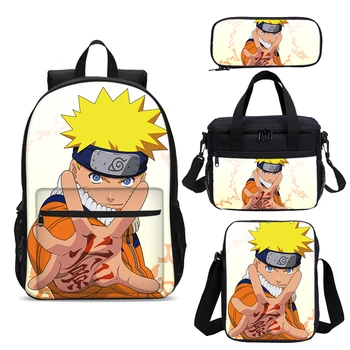 

3D Kid Anime School Bags For Boys NARUTO Uzumaki Schoolbags Primary Student Backpack Sets Lunch Box Men Satchel Mochilas Tegaote