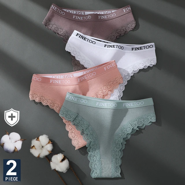 FINETOO 2PCS/Set Women's Cotton Panties Girls Letter Thongs Brazilian  Pantys Sexy Lace Underwear For Woman Lingerie Bikini Panty - AliExpress