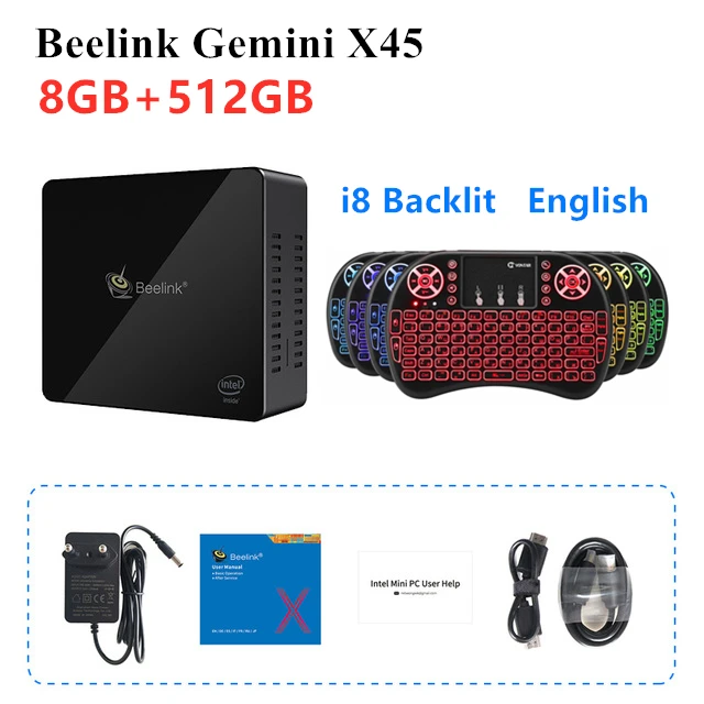 Beelink Gemini X45 Mini PC 8GB 256GB GEMINI LAKE J4105 Quad Core 2.4G 5.8G Dual WiFi 4K HD BT4.0 1000Mpbs Support Win10& Linux - Цвет: 8G 512G i8 Backlit