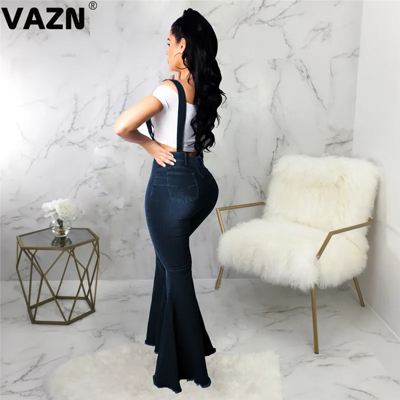 VAZN GSMR19110 chic product autumn sexy lady blue long jeans skinny flares pants sexy lady romper pockets high street jeans