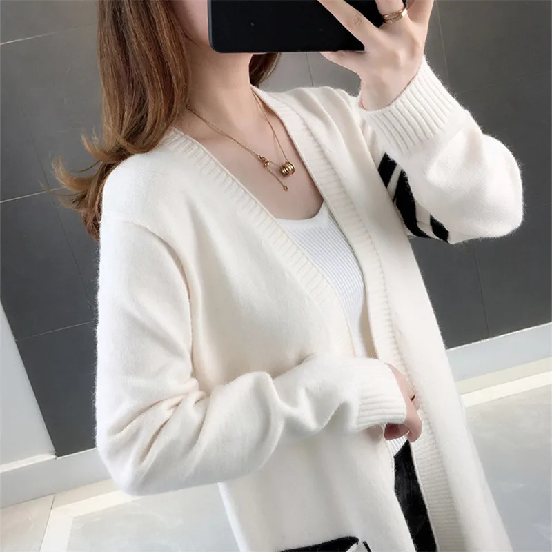 

Spring Autumn Mid Long Knitted Sweater Women Big Pocket Long Sleeve Cardigan Jacket Coat Knitwear 5 Color Loose Knit Tops Female